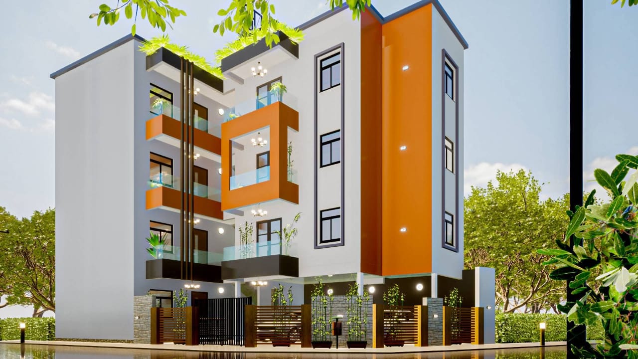 Rendu 3D de l'immeuble RDC+3 à usage d'habitation, Yaoundé
