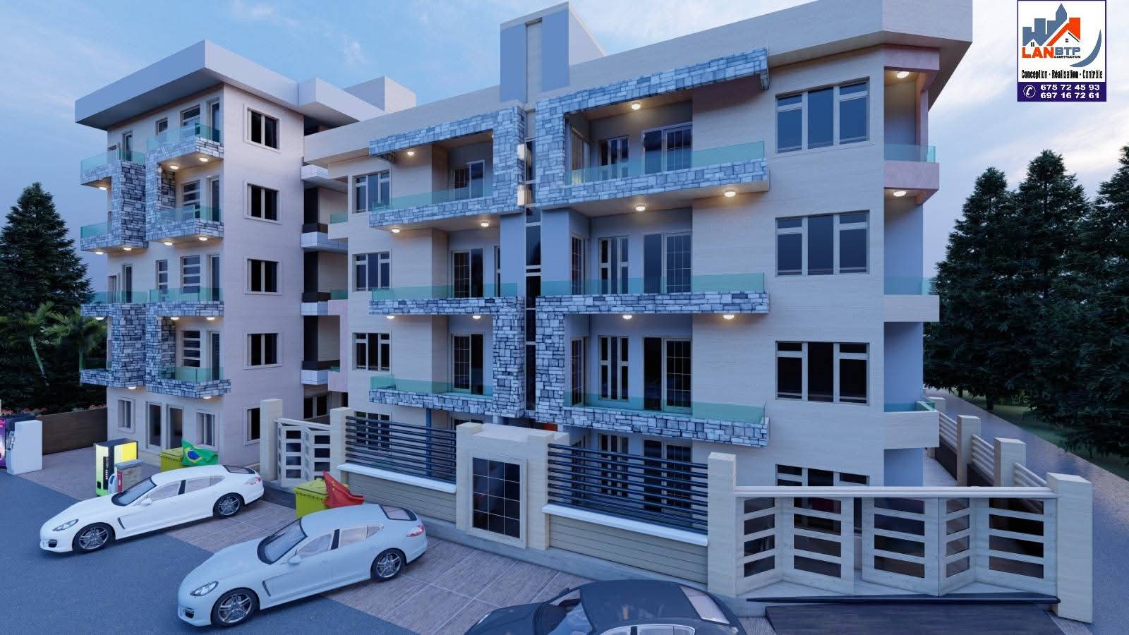 Rendu 3D de l'immeuble SS+RDC+8, Yaoundé — vue 2