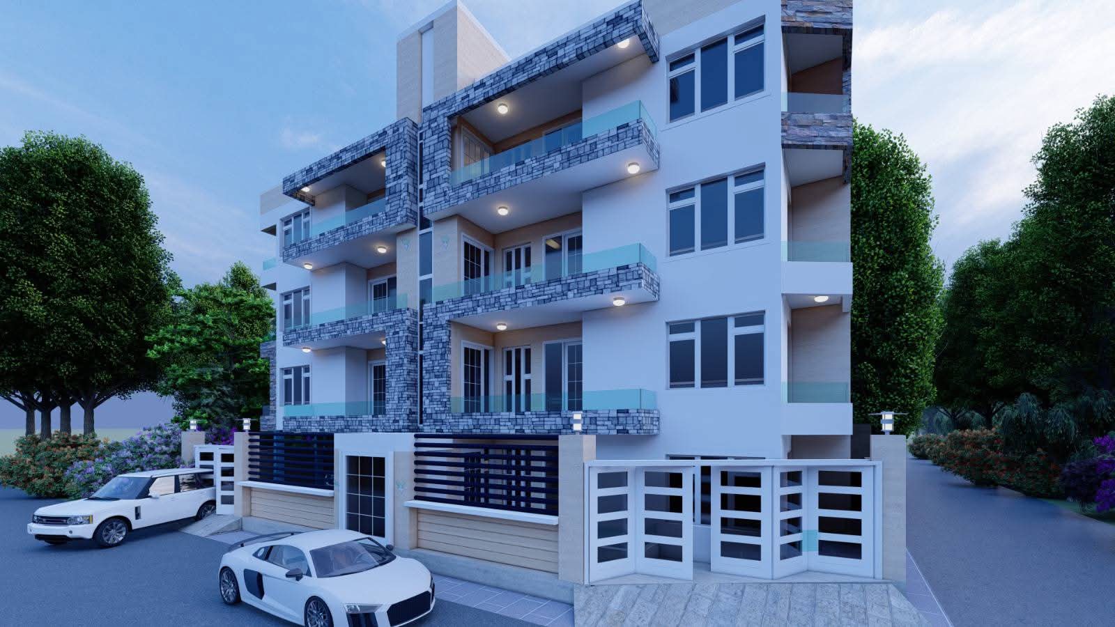 Rendu 3D de l'immeuble SS+RDC+8, Yaoundé — vue 3