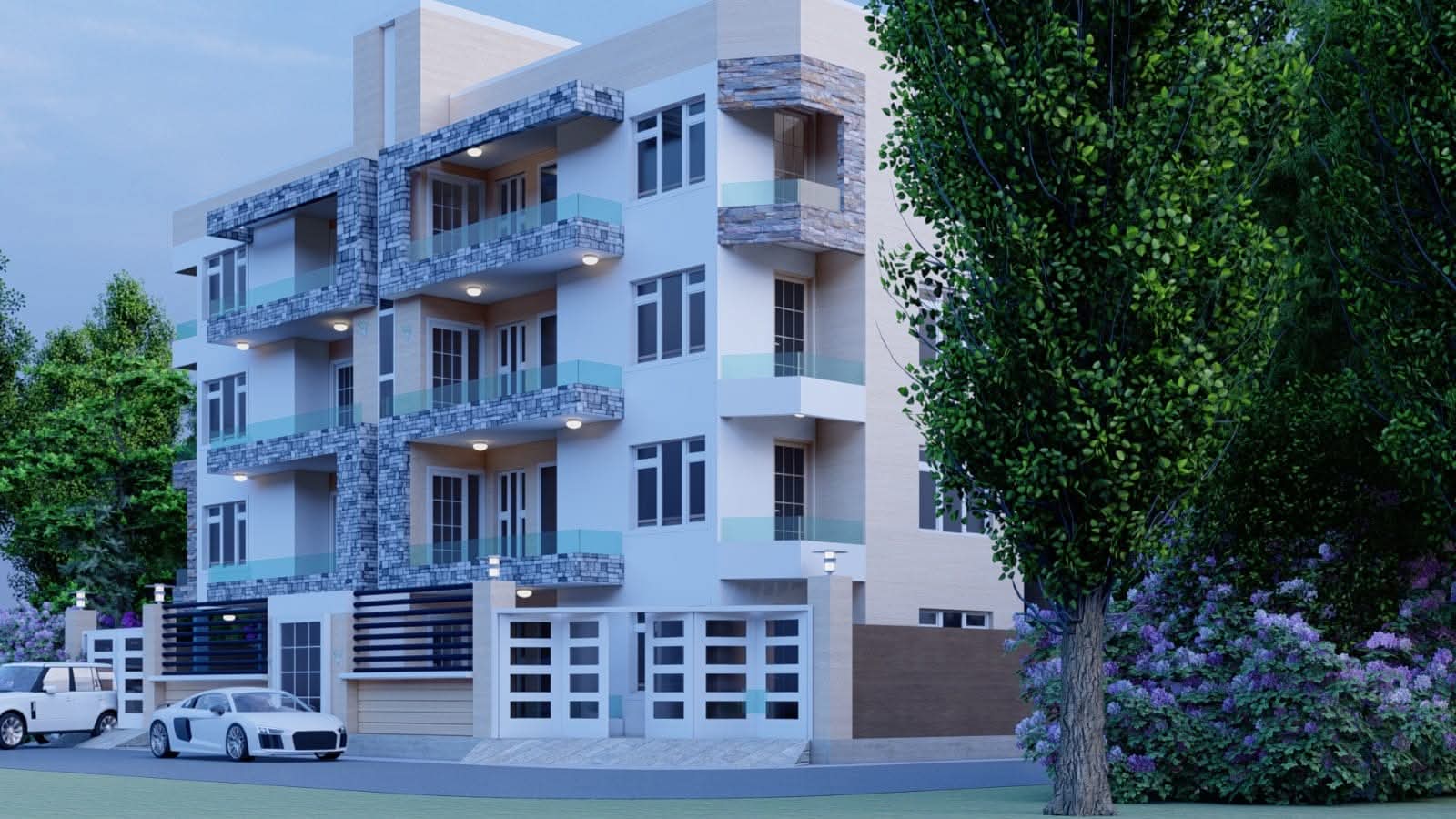 Rendu 3D de l'immeuble SS+RDC+8, Yaoundé — vue 4