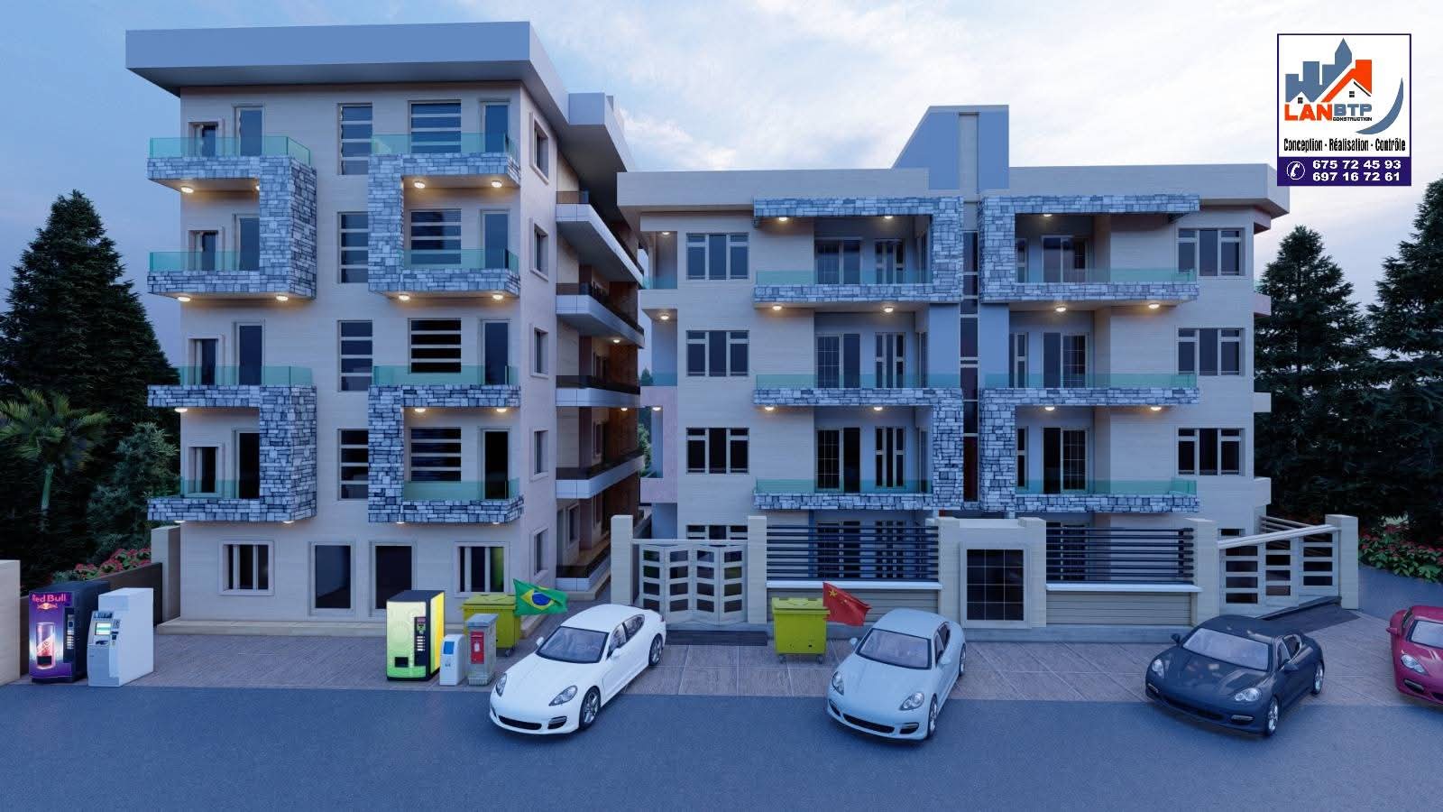 Rendu 3D de l'immeuble SS+RDC+8, Yaoundé — vue 5