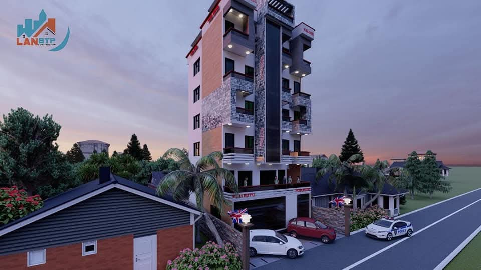 Rendu 3D de l'immeuble RDC+3 à usage d'habitation, Yaoundé — vue 1