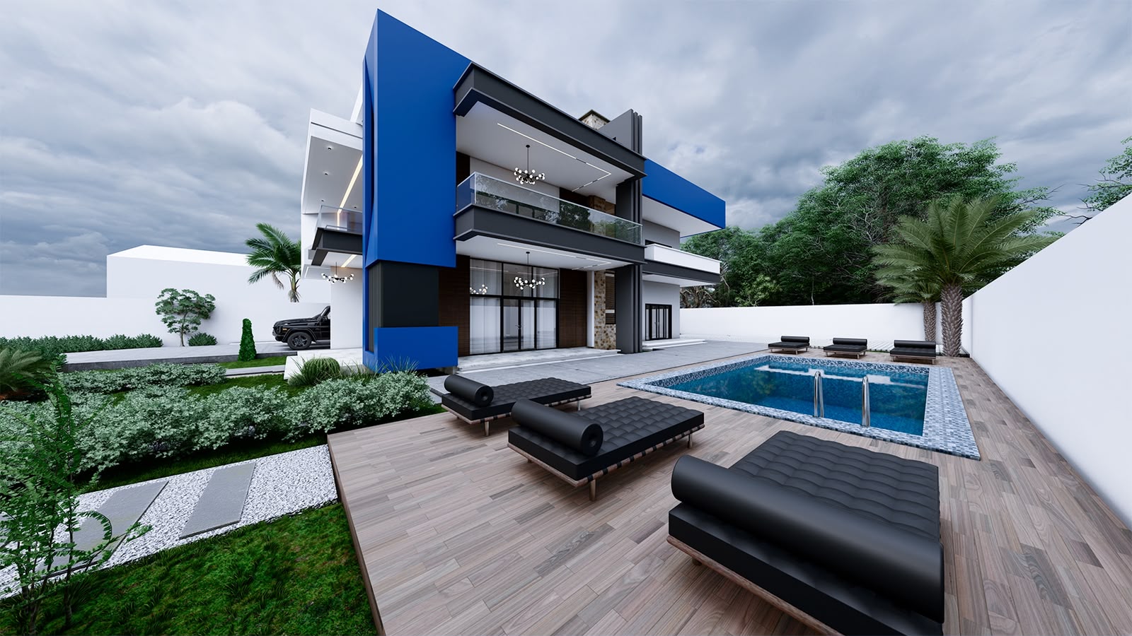 Villa avec piscine privée et terrasse bois conçue par Group LAN BTP